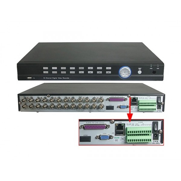 DVR9004 Security 16CH CCTV H.264 Network DVR System 480FPS 16CH Audio (Black)