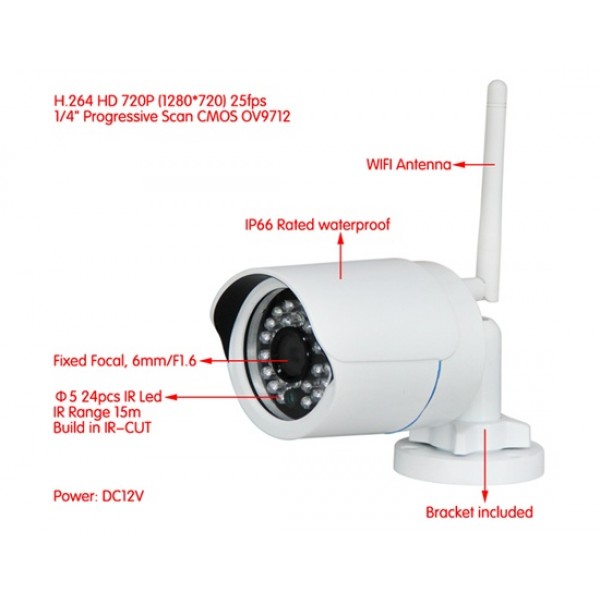 AM-Q6320-WIFI 1.0 Mega Pixel IP66 HD Network Mini WiFi IR-Bullet Camera (White)