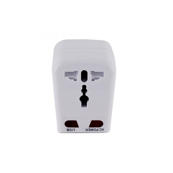 World Travel Adaptor with USB Port (White)