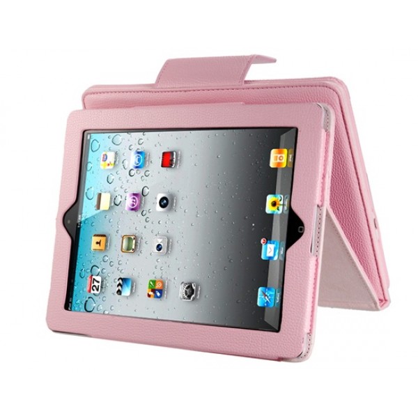 Faux Leather Flip Case with Built-in Bluetooth Keyboard for iPad 2/3/4 (Pink)