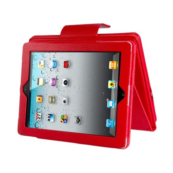 Faux Leather Flip Case with Built-in Bluetooth Keyboard for iPad 2/3/4 (Red)