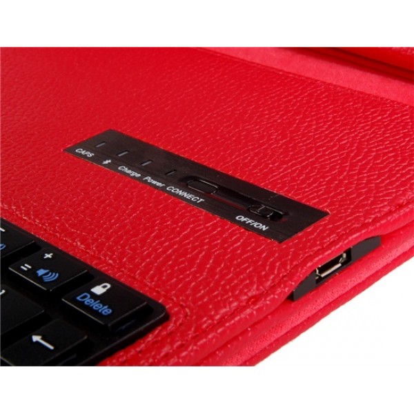 Faux Leather Flip Case with Built-in Bluetooth Keyboard for iPad 2/3/4 (Red)