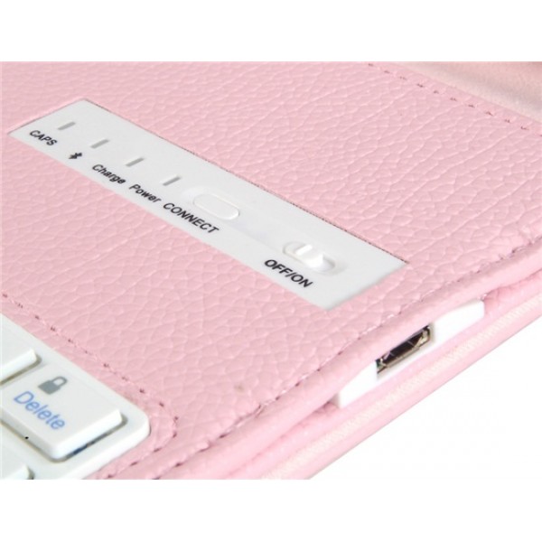 Faux Leather Flip Case with Built-in Bluetooth Keyboard for iPad Air (Pink)