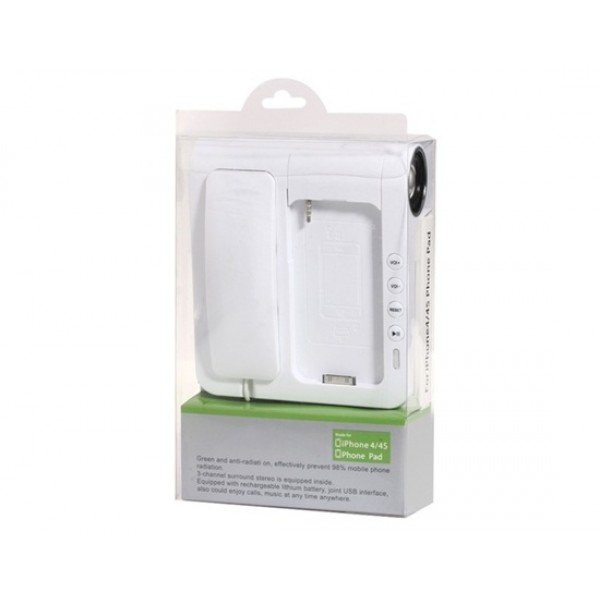 Radiation Protection Telephone Landline & Speaker Base for iPhone 4 & 4S (White)