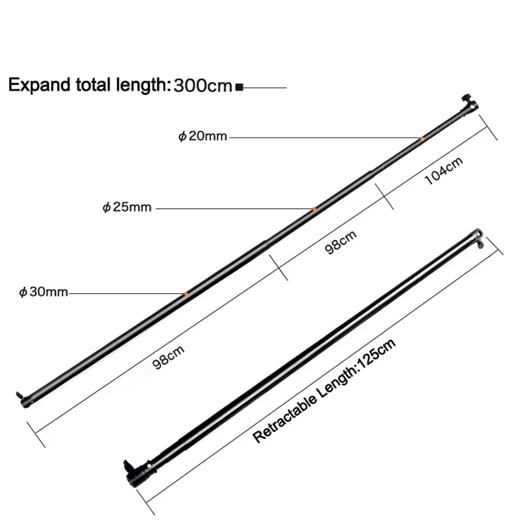 3m 3 Section Telescopic Aluminum Alloy Background Support Cross Arm Crossbar for Background Cloth Frame