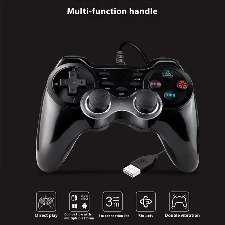 HY-9018 USB Wired Gamepad Six-Axis Gyroscope Dual Vibration Game Controller for PS4 / PS3 / Nintendo Switch / PC / PC360 / Android