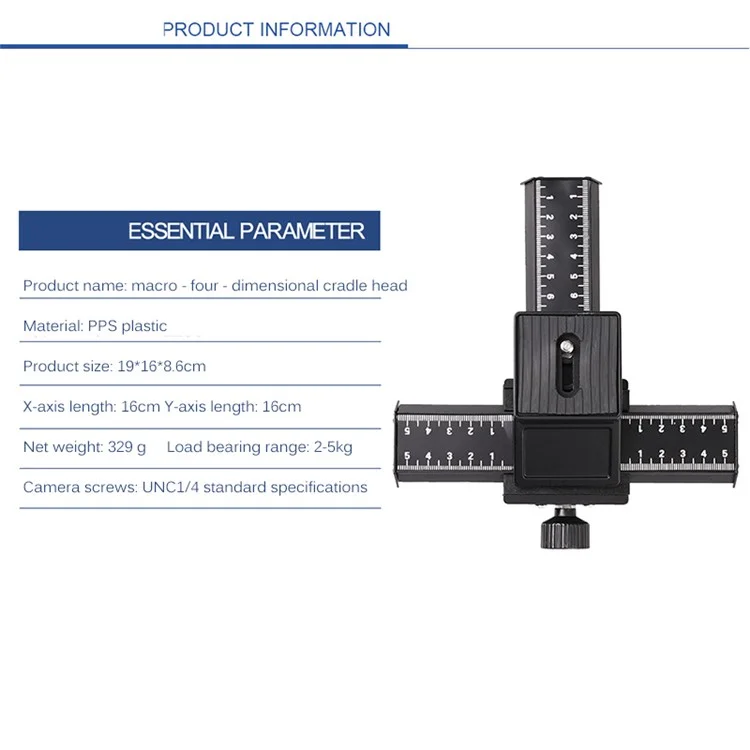 Two-Way Macro Frame Four-Dimensional Macro Tripod Head Fine-Tuning Long-Shaped Tripod Head for Macro Shooting