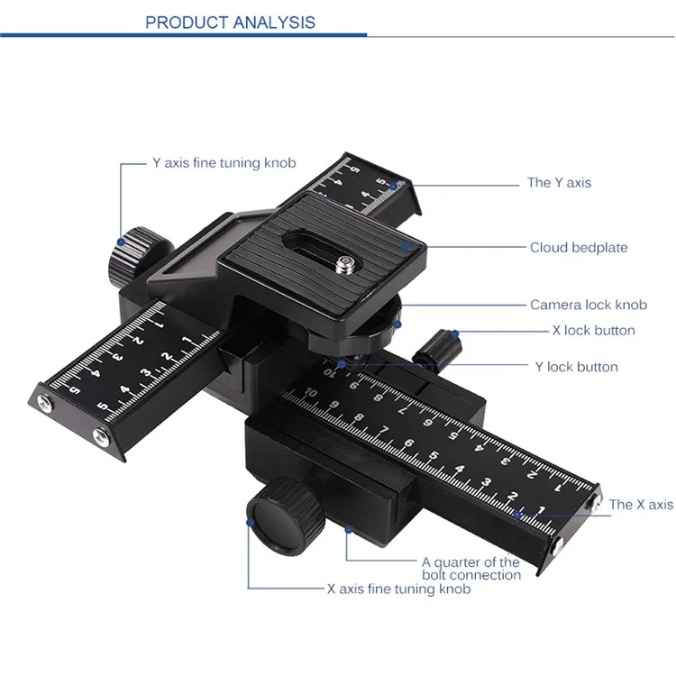 Two-Way Macro Frame Four-Dimensional Macro Tripod Head Fine-Tuning Long-Shaped Tripod Head for Macro Shooting