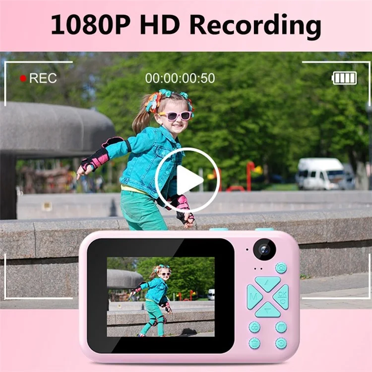 AD-G29D 2.4 inch Screen Kids Camera Front/Back Dual Camera Portable Handheld Mini Camera with Games/Filters/Frames - Pink