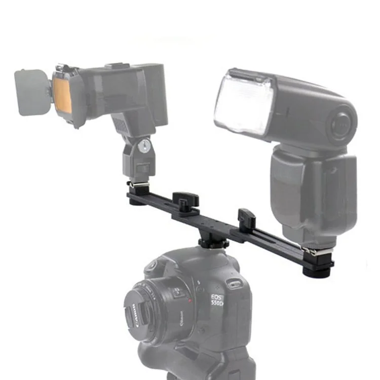 E019 Dual Hot Shoe Extension Bar Mount LED Fill Light / Flash Bracket Camera Accessories