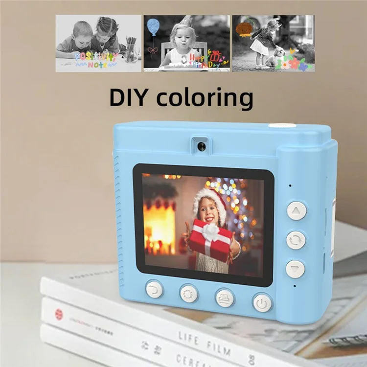 P6 2.8 Inch IPS Screen Kids Instant Print Camera HD Dual Lens Video Recorder Built-In Games - Blue