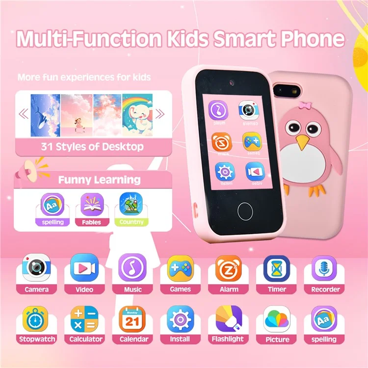 S5 Mobile Shape Kids Camera 2.8-Inch IPS Touch Screen Dual-Camera Camera - Pink