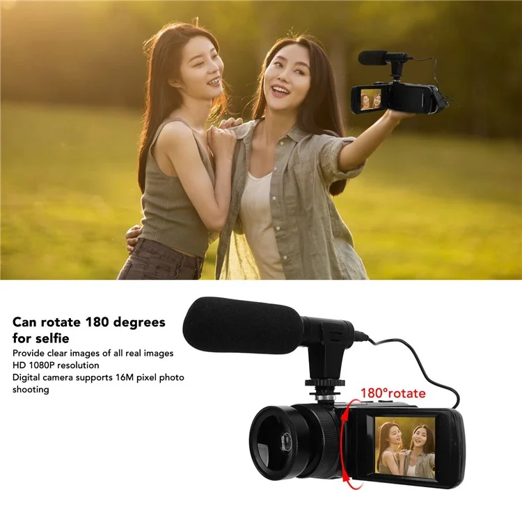 D100 2.4-inch HD 1080P Video Camera with Microphone 16X Digital Zoom Camcorder