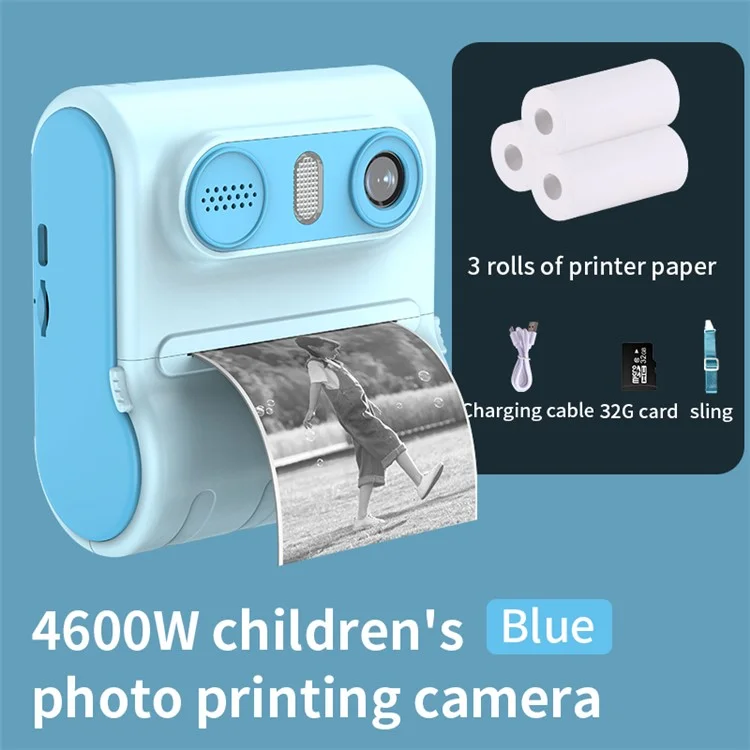 LK001 2.4-inch Screen Children Digital Camera Thermal Inkless Photo Printer with 32G TF Card + Card Reader - Blue