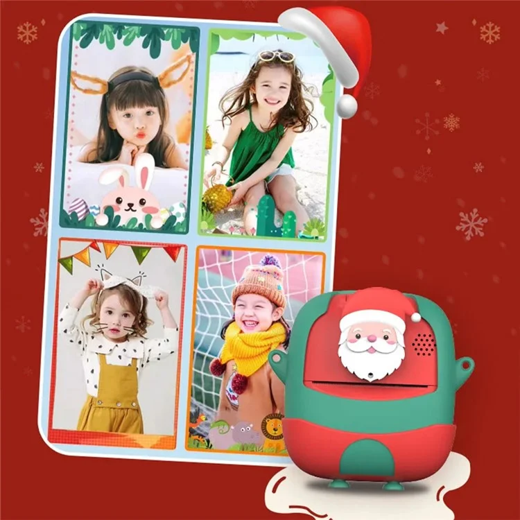 Christmas Style 2.0-inch Screen Children HD Digital Camera Instant Photo Printer with 32G TF Card + Card Reader