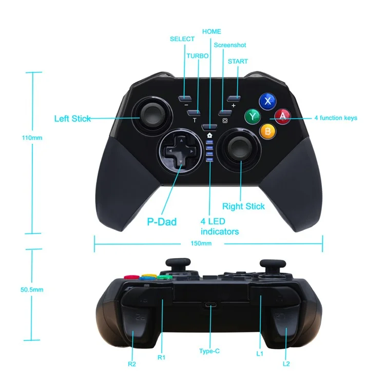 Switch PRO controller Wireless Bluetooth Gamepad for Switch Console with TURBO Keys Grinding and PC/Android - Black