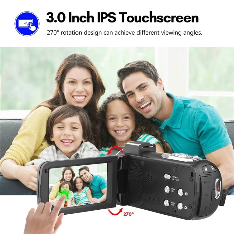 4K Digital Video Camera 3.0 Inch IPS Touch Screen WiFi Camcorder Portable DV Recorder 56MP 18X Digital Zoom Support Face Detection IR Night Vision with 2 Batteries + Remote Control + Carry Bag + External Microphone + 0.39X Wide Angle Lens